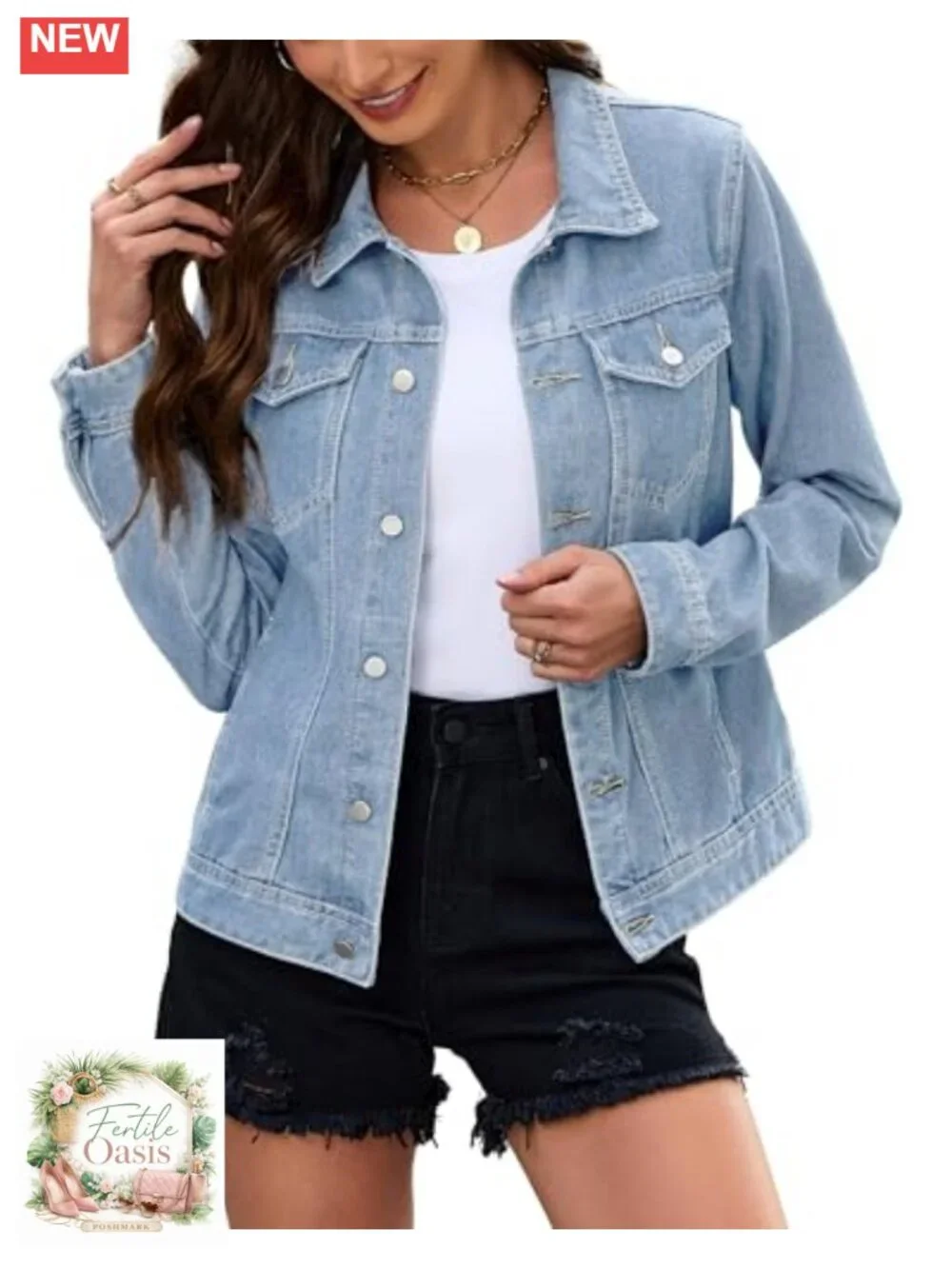 Women's Cropped Denim Jacket Fitted Trucker Casual Long Sleeve Stretch Jean